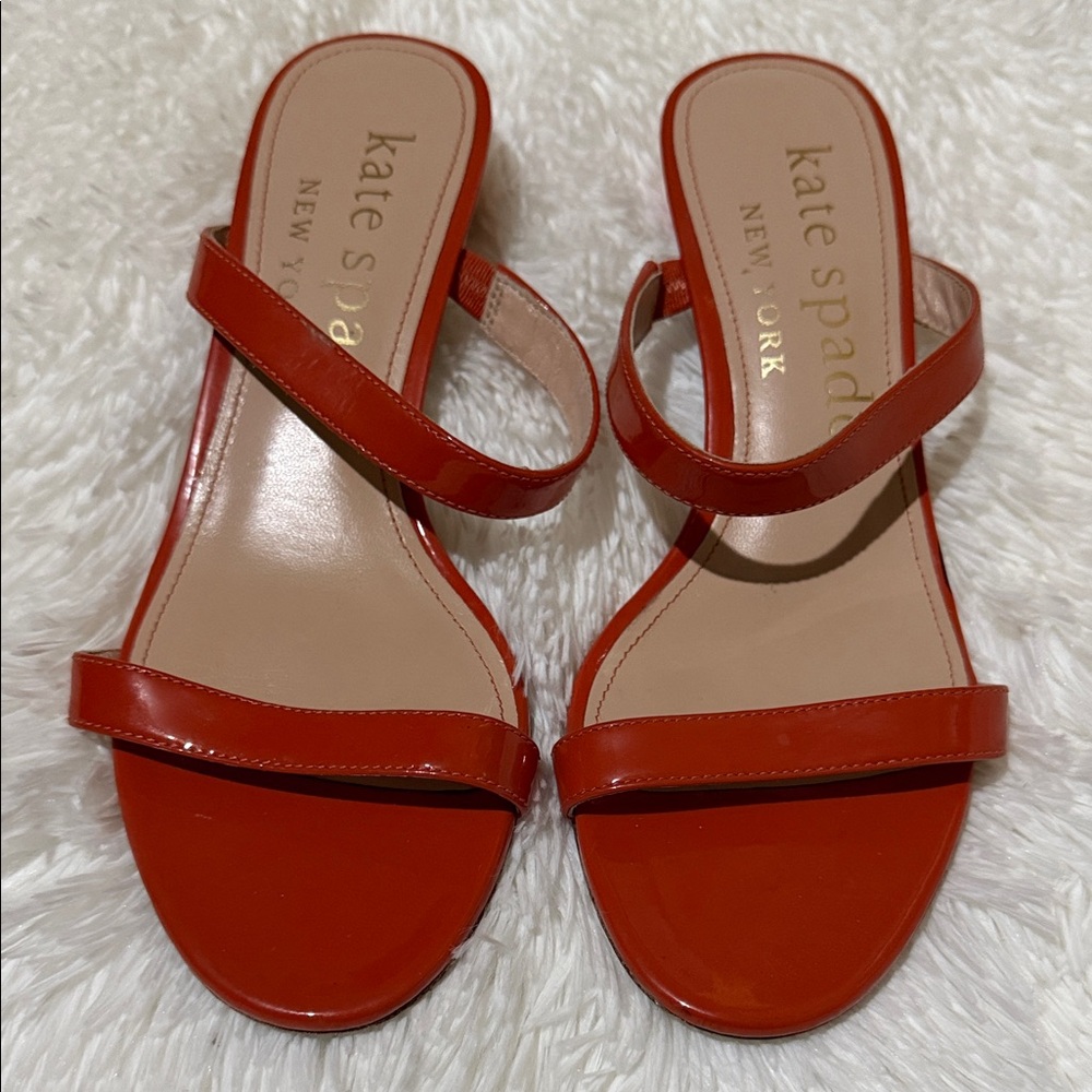 Kate Spade - Orange-Red Palm Leather Slide-On Heeled Sandals